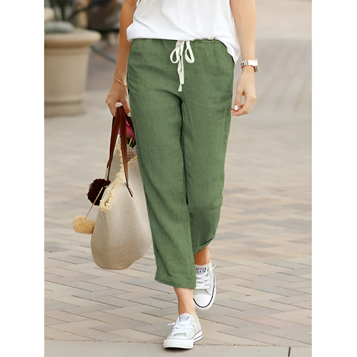 Levoire | Pantalon En Coton Lin Pour Femmes Coupe Décontractée Vert