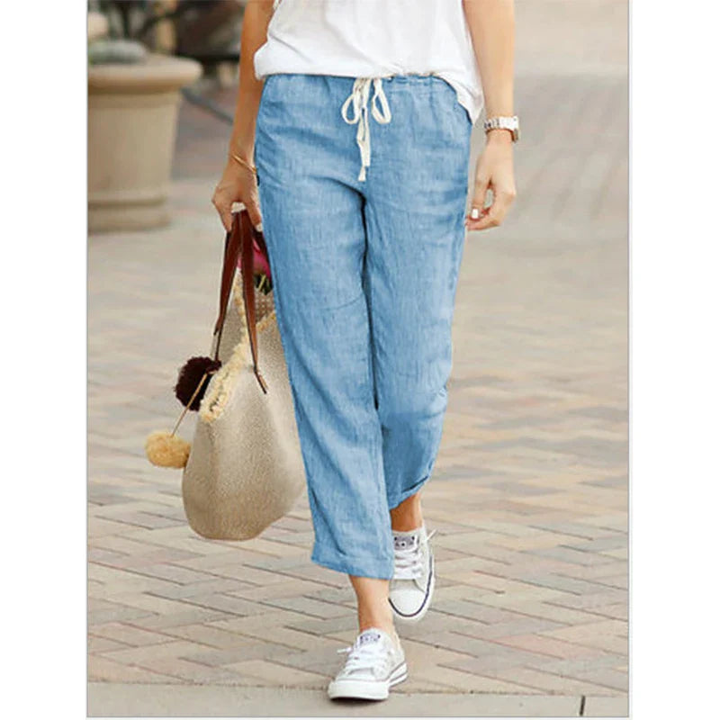 Levoire | Pantalon En Lin Décontracté Pour Femmes Bleu