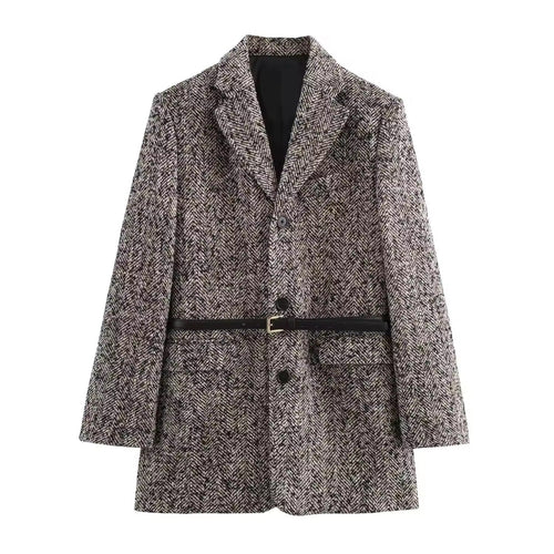 Levoire | Blazer En Tweed Avec Ceinture À Motif Chevrons