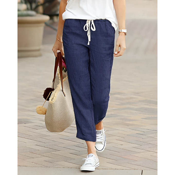 Levoire | Pantalon En Coton Lin Pour Femmes Coupe Décontractée Bleu