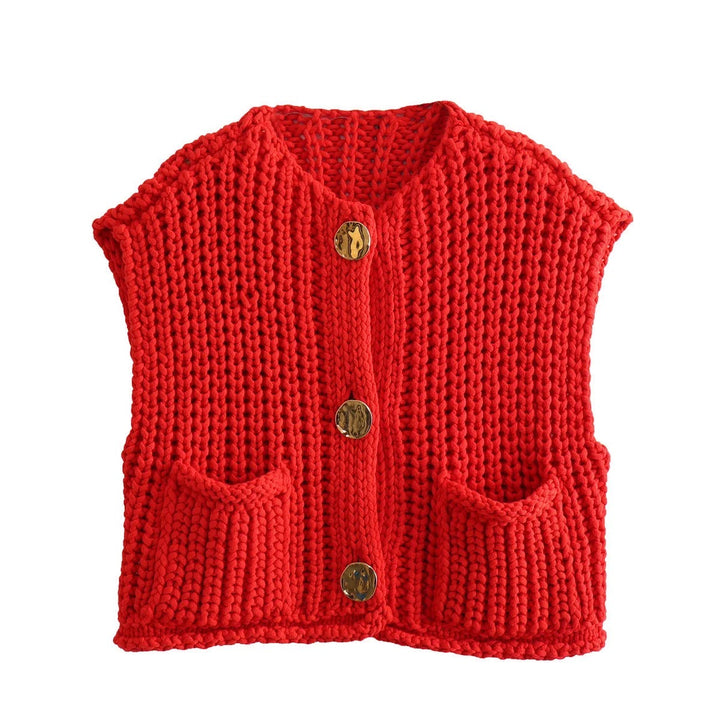 Levoire | Gilet En Maille Avec Poches Et Boutons Dorés Rot