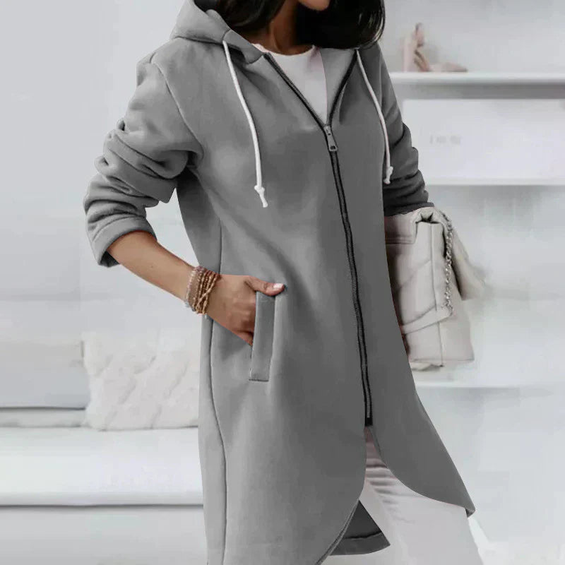 Levoire | Pull À Capuche Long Avec Fermeture Éclair Pour Femmes Gris