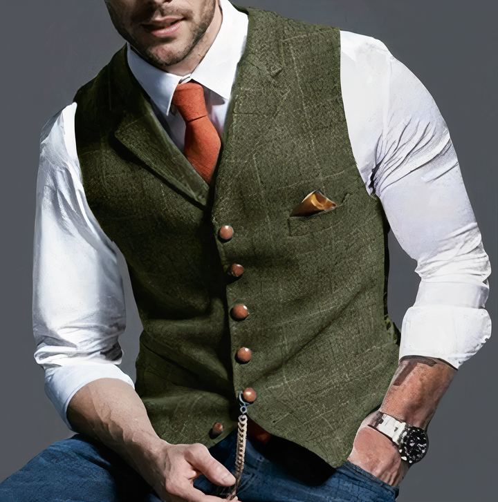 Levoire | Gilet Karo Pour Hommes Vert olive