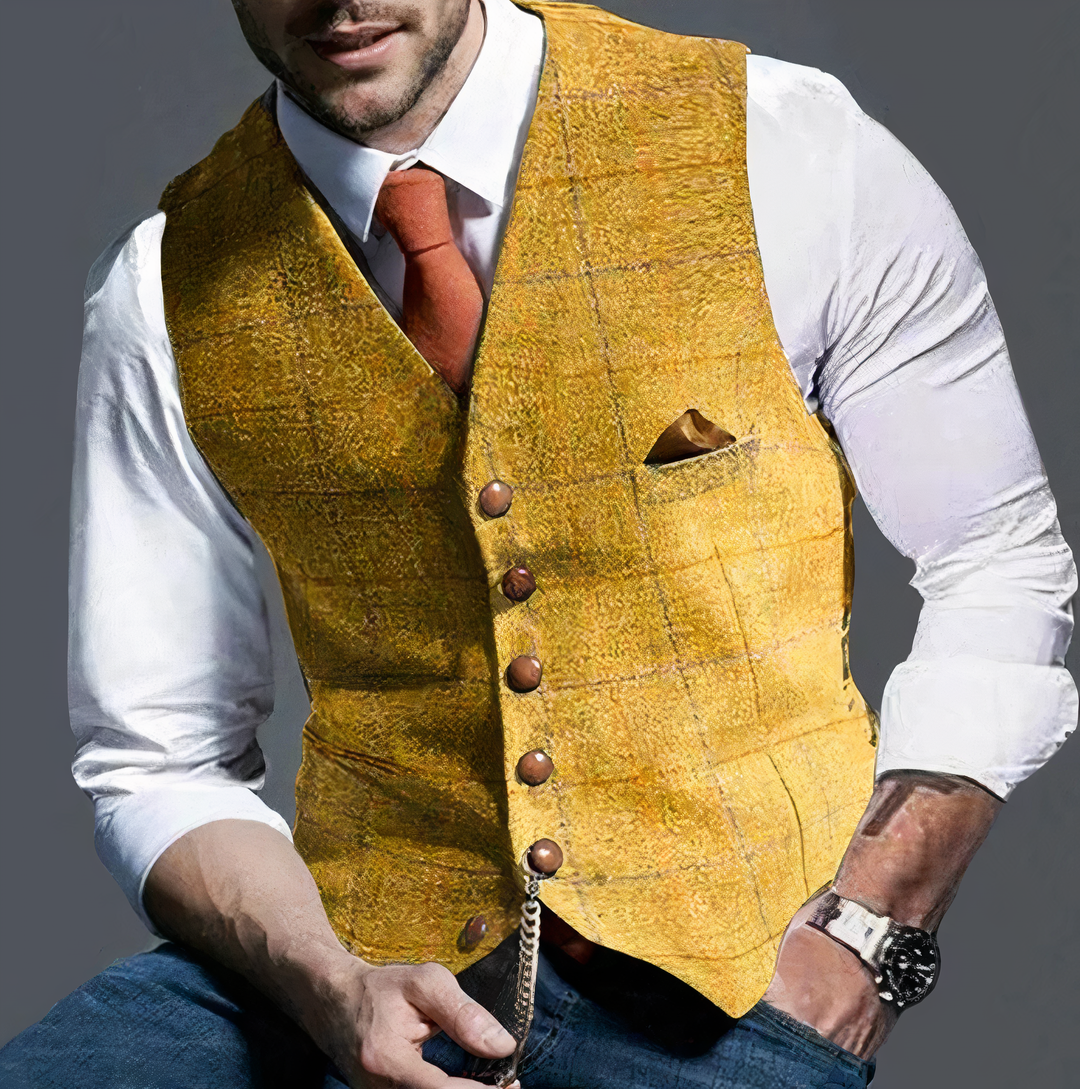 Levoire | Gilet Karo Pour Hommes Jaune