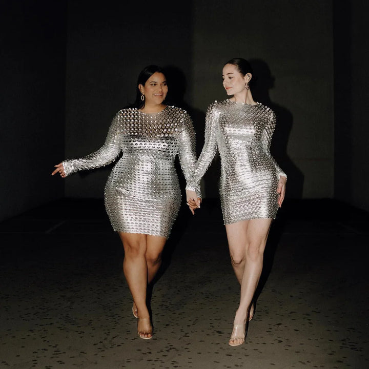 Levoire | Robe Mini À Manches Longues Haute En Argent