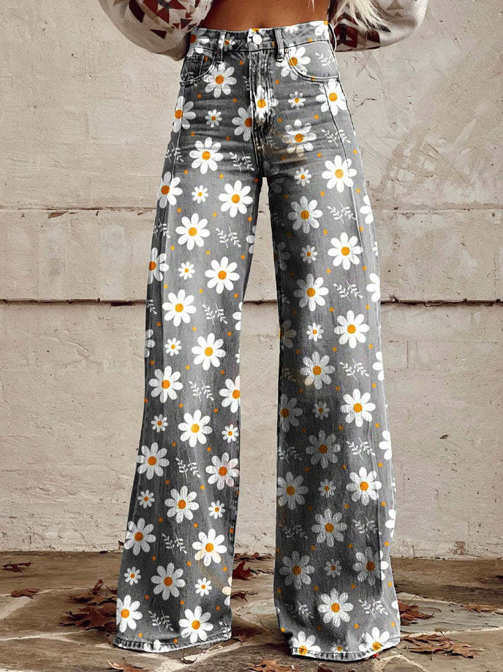 Levoire | Pantalon Ample Coloré Pour Femme Fleur blanche