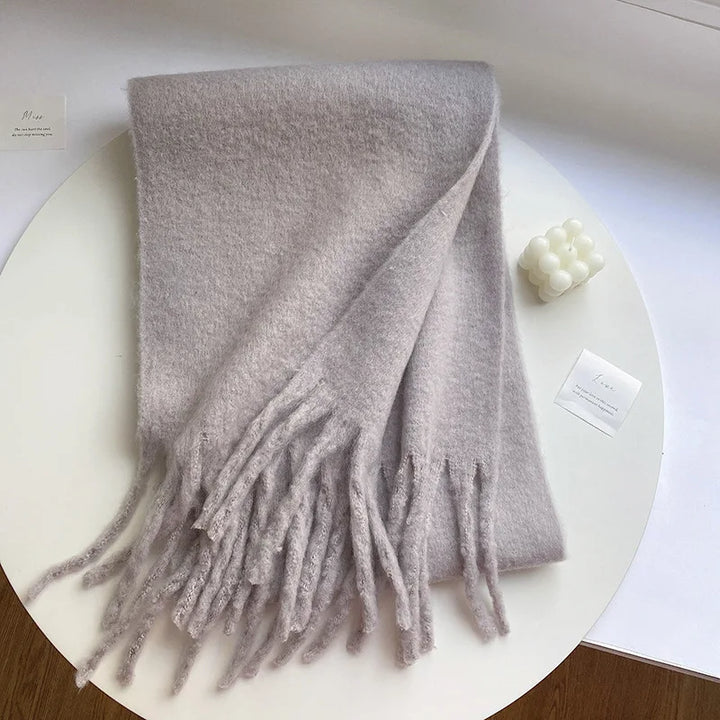 Levoire | Écharpe De Luxe En Cachemire Pour Femme Avec Franges Graues Kamel