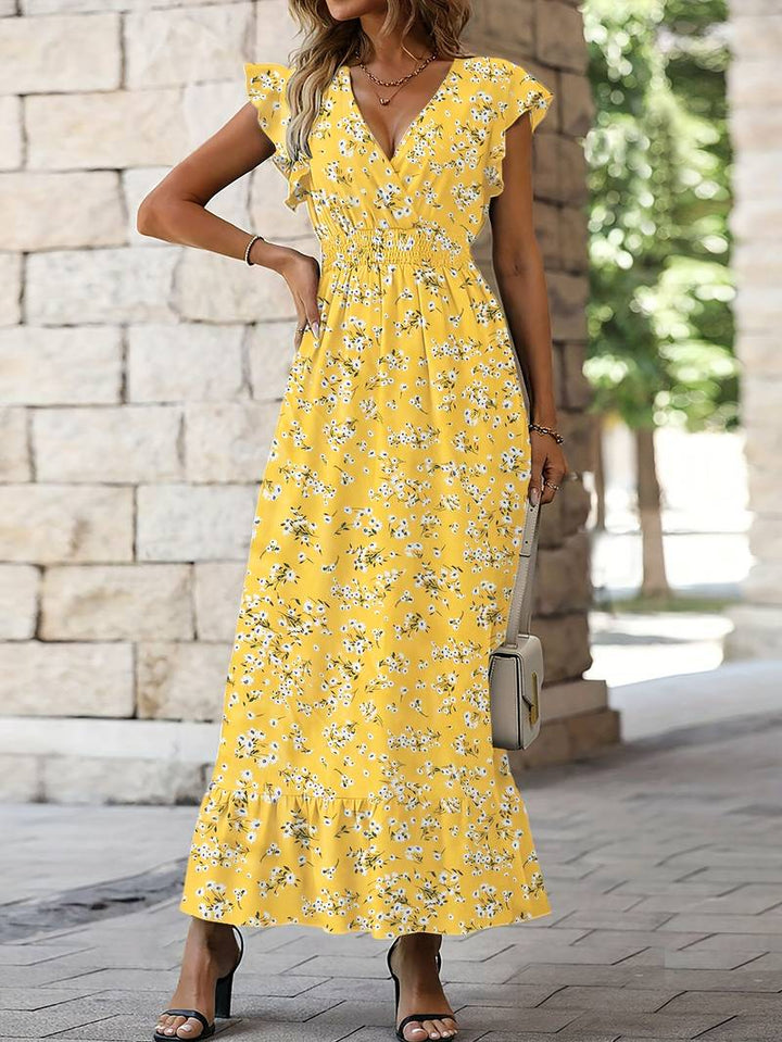 Levoire | Robe Avec Manches En Dentelle Et Ourlet À Volants Jaune