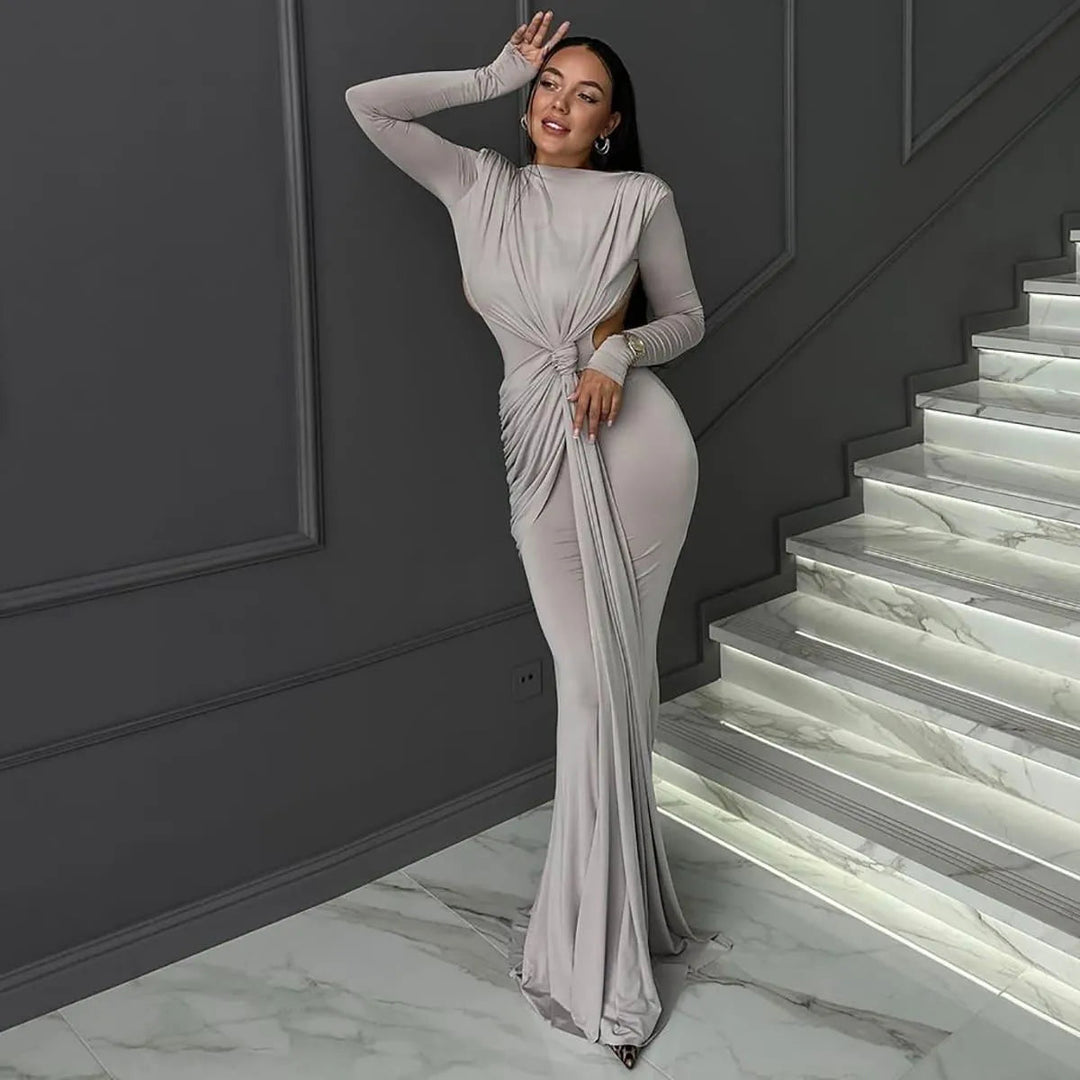 Levoire | Robe Taille Moulante à Manches Longues pour Femmes Gris