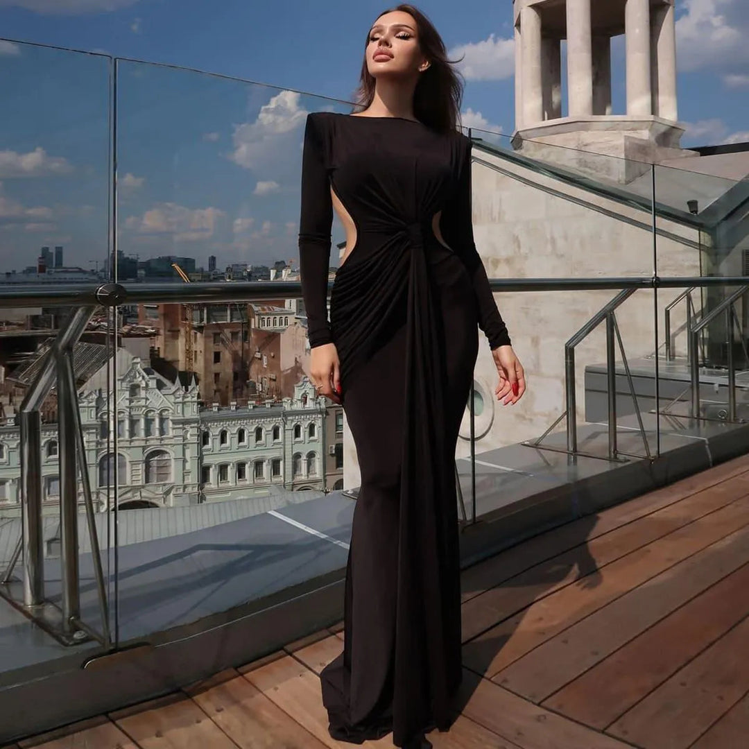 Levoire | Robe Taille Moulante à Manches Longues pour Femmes Noir