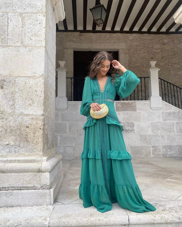 Levoire | Robe Maxi À Manches Longues Finie Smaragdivihreä