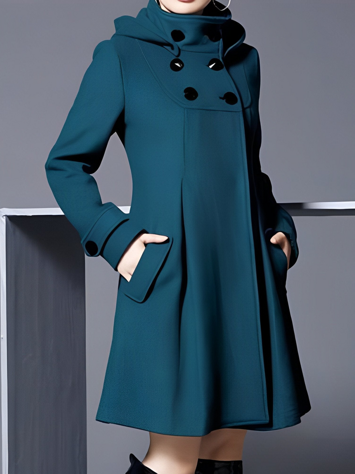 Levoire | Manteau à capuche long en laine à boutons Bleu