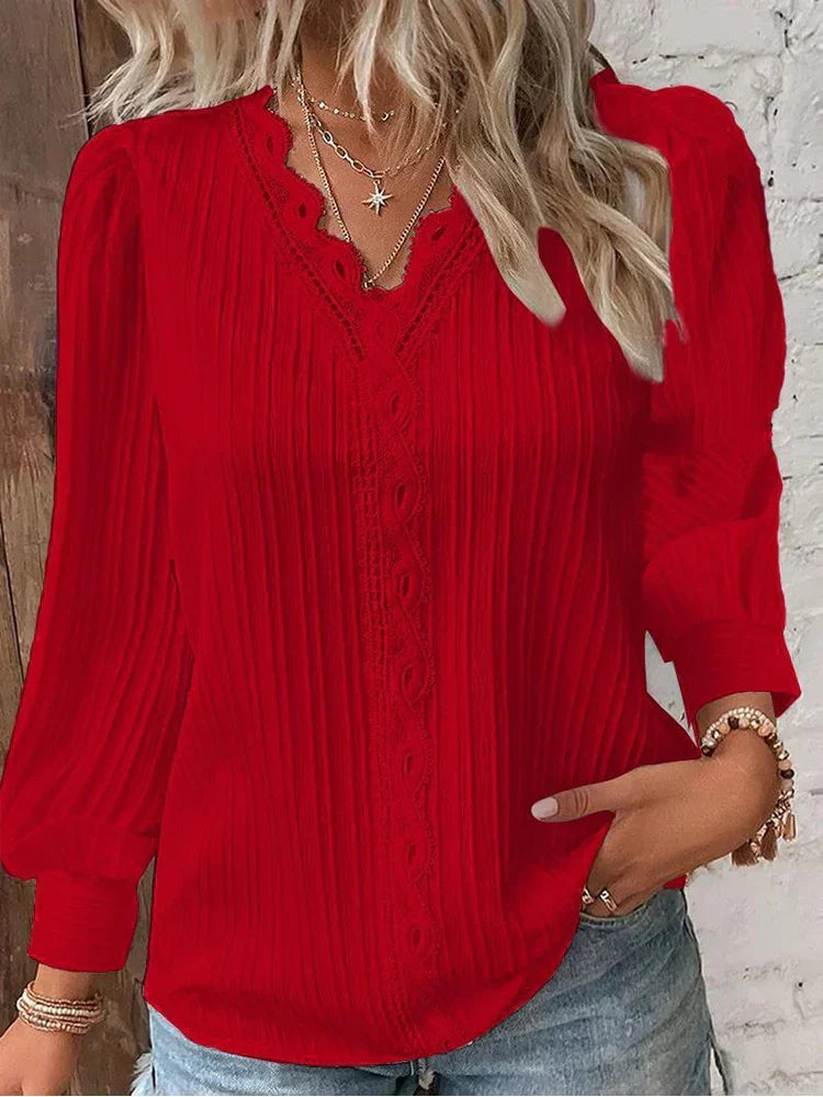 Levoire | Blouse Légère À Détails En Dentelle Rouge