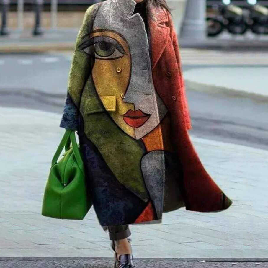 Levoire | Manteau en laine à manches longues avec col Conception d'un visage féminin