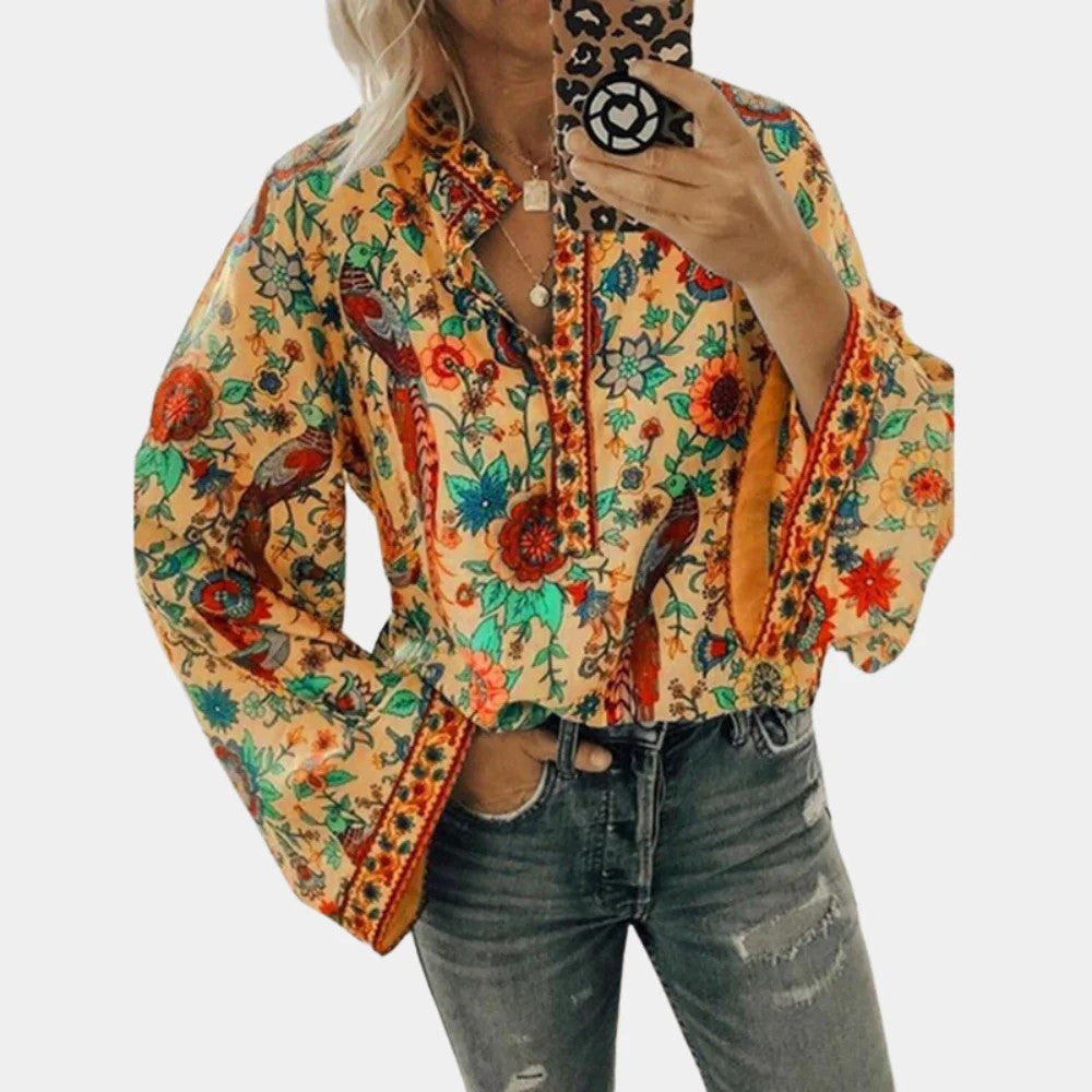 Levoire | Chemise Joyeuse À Motif Floral Ludique & Tendance Orange