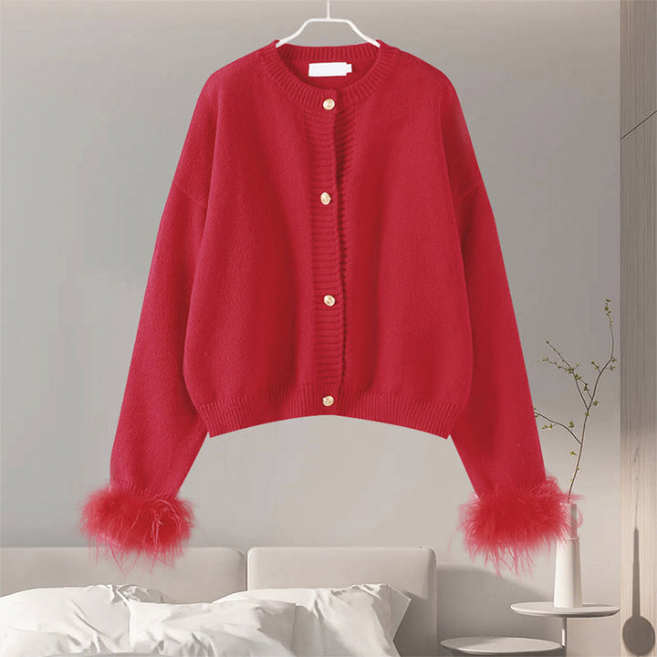 Levoire | Veste En Tricot Élégante Avec Accent Plume Rot