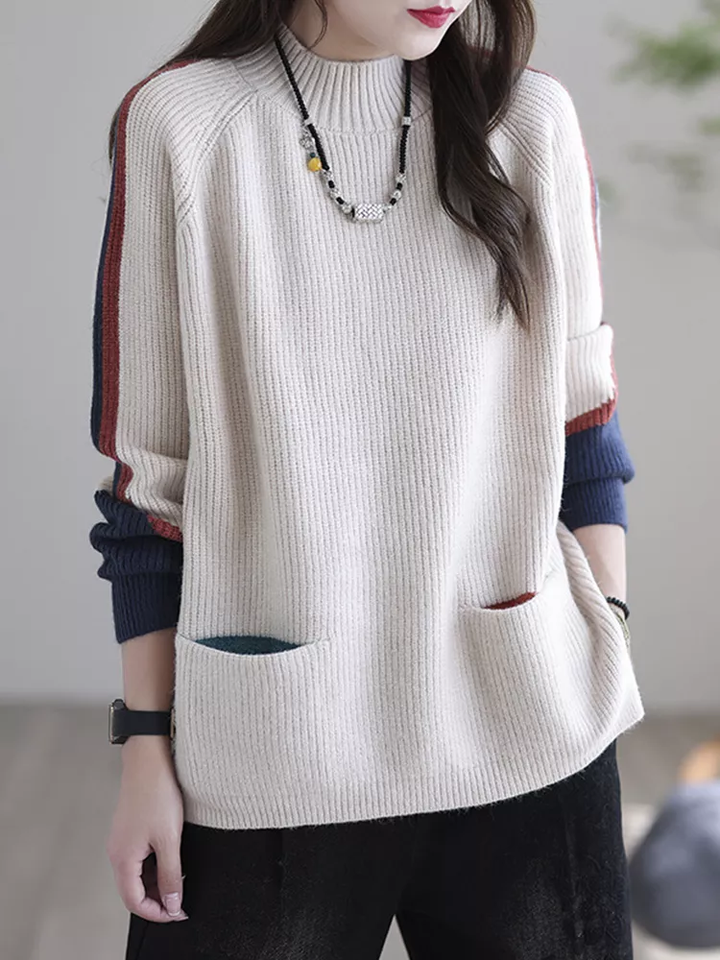 Levoire | Confortable Long Pull Avec Poches Chaleureux & Élégant Beige