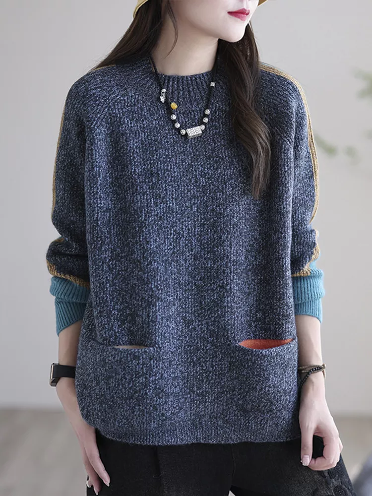 Levoire | Confortable Long Pull Avec Poches Chaleureux & Élégant Bleu foncé