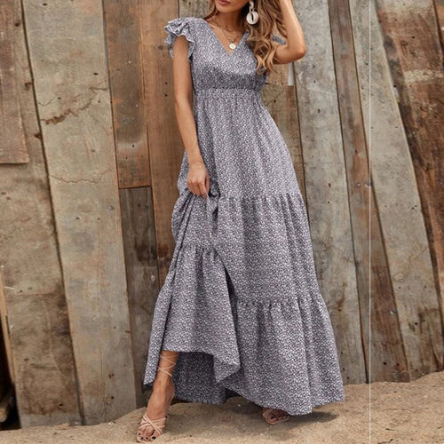 Levoire | Robe Maxi Élégante Avec Décolleté En V Et Motif Floral