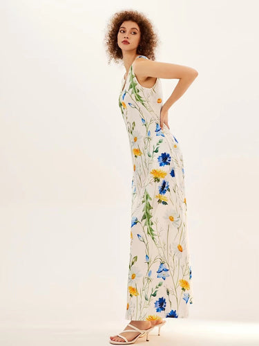Levoire | Robe Longue Sans Manches À Fleurs Avec Décolleté En V