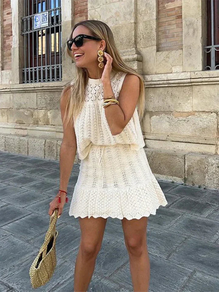 Levoire | Ensemble En Deux Pièces En Coton Crocheté Beige
