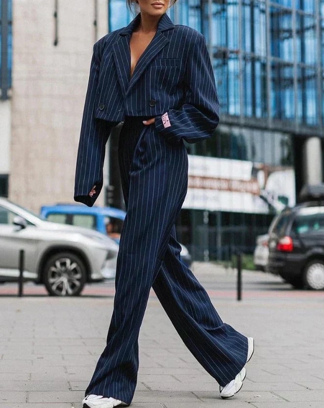 Levoire | Ensemble Blazer Rayé Élégant Bleu marine