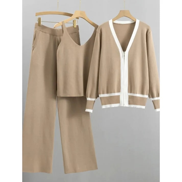 Levoire | Ensemble Lounge Élégant En Trois Pièces Pour Femmes Khaki Une taille