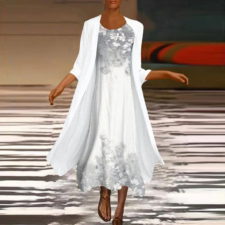 Levoire | Robe Longue Élégante Avec Manteau Blouson Assorti Pour Femmes Blanc