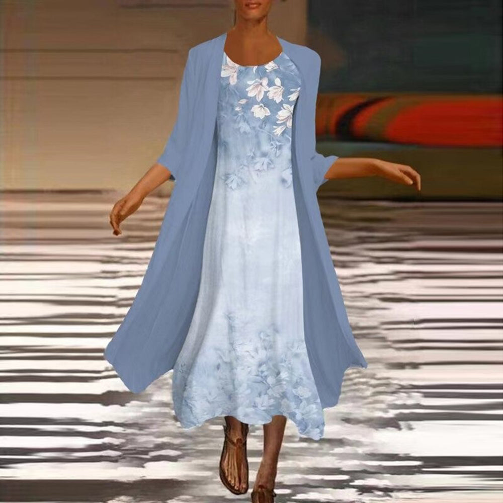 Levoire | Robe Longue Élégante Avec Manteau Blouson Assorti Pour Femmes Himmlischbleu
