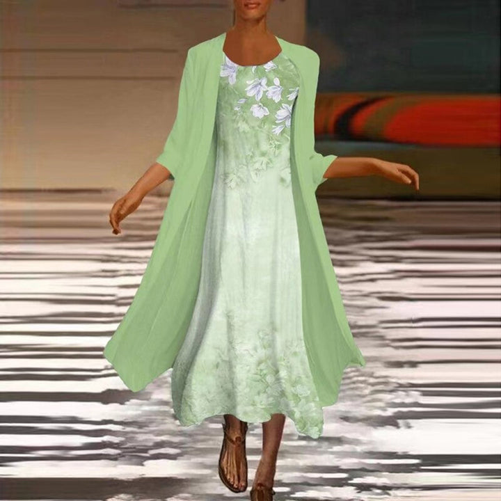 Levoire | Robe Longue Élégante Avec Manteau Blouson Assorti Pour Femmes Vert