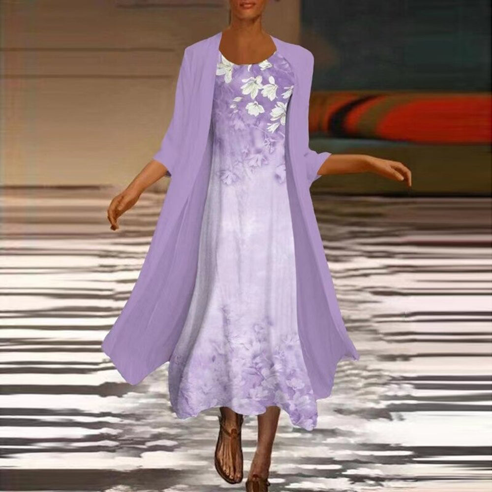 Levoire | Robe Longue Élégante Avec Manteau Blouson Assorti Pour Femmes Lilas