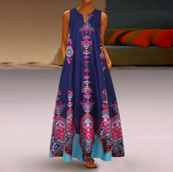 Levoire | Robe Maxi Bohémienne Avec Impression Unique Bleu
