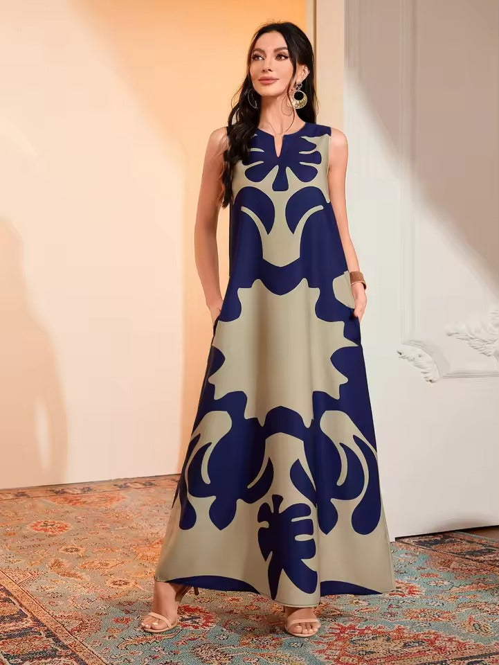 Levoire | Robe Maxi Élégante Avec Imprimé Stylé Bleu