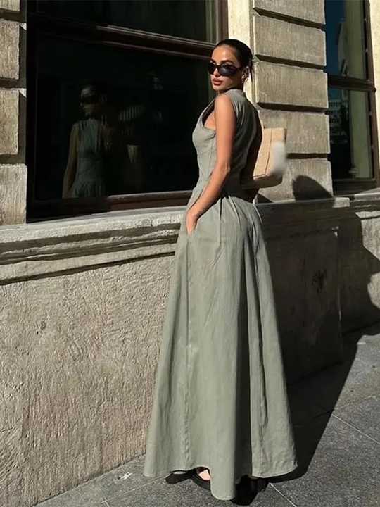 Levoire | Robe Maxi Sans Manches Élégante À Taille Haute