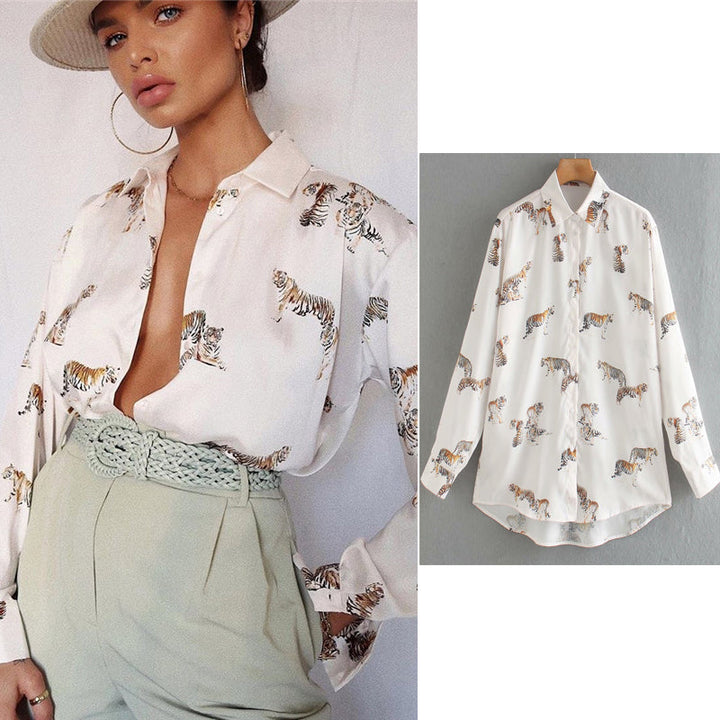Levoire | Blouse En Satin Imprimée - Une Élégante Blouse En Satin Pour Femmes Beige (ÉPUISÉ)