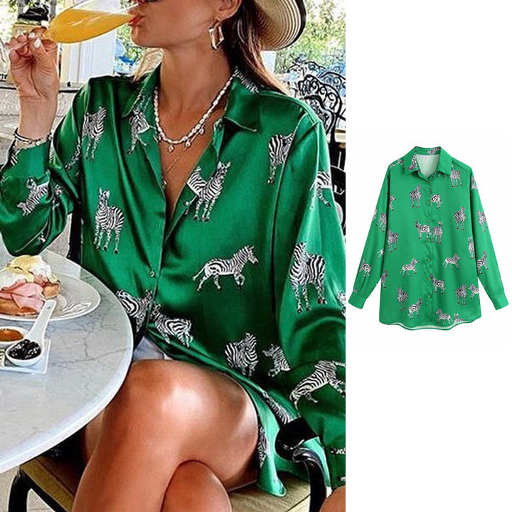 Levoire | Blouse En Satin Imprimée - Une Élégante Blouse En Satin Pour Femmes Vert