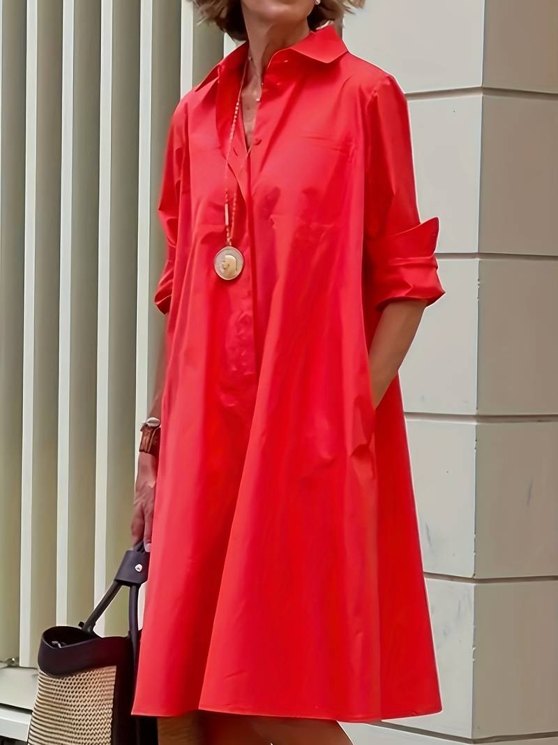 Levoire | Robe Chemise Unie À Boutons Simples Rot
