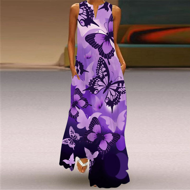 Levoire | Robe Maxi Élégante Sans Manches Avec Imprimé Lilas