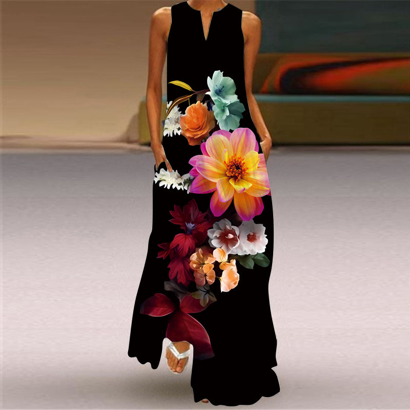 Levoire | Robe Maxi Élégante Sans Manches Avec Imprimé Noir