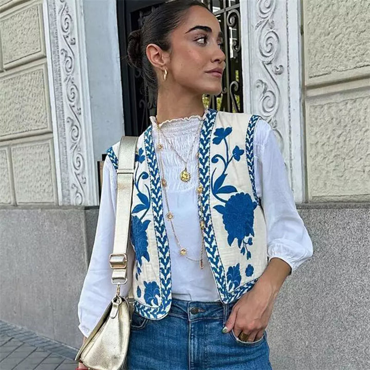 Levoire | Wildflower Gilet Bleu & Blanc crème