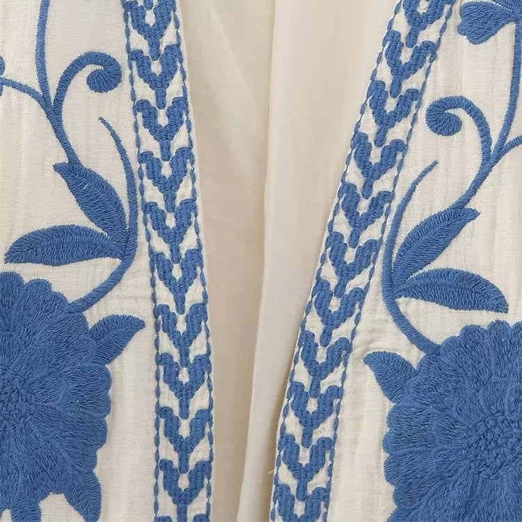 Levoire | Gilet fleuri Bleu et blanche cassé