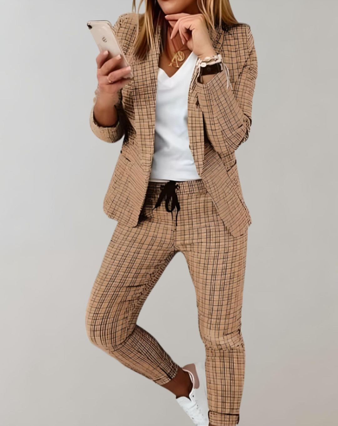 Levoire | Ensemble Deux Pièces Avec Blazer Carreauté Ajusté Et Pantalon Correspondant Vert olive