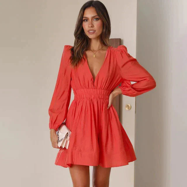 Levoire | Robe Élégante À Col En V Profond Pour Femme Rouge