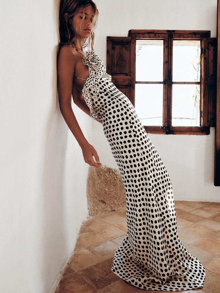 Levoire | Élégante Robe Maxi Noir Blanc À Pois