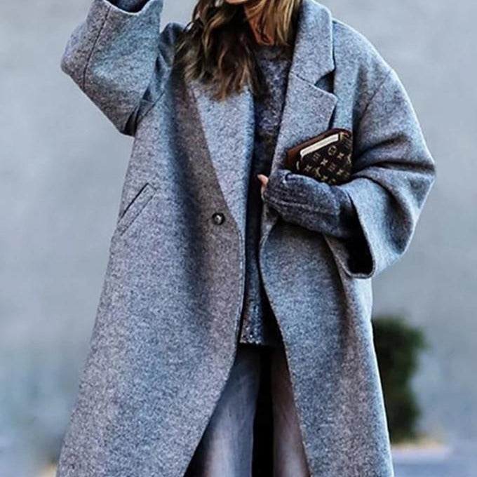 Manteau pour hommes long | Manteau d'hiver surdimensionné avec revers en notch et poches