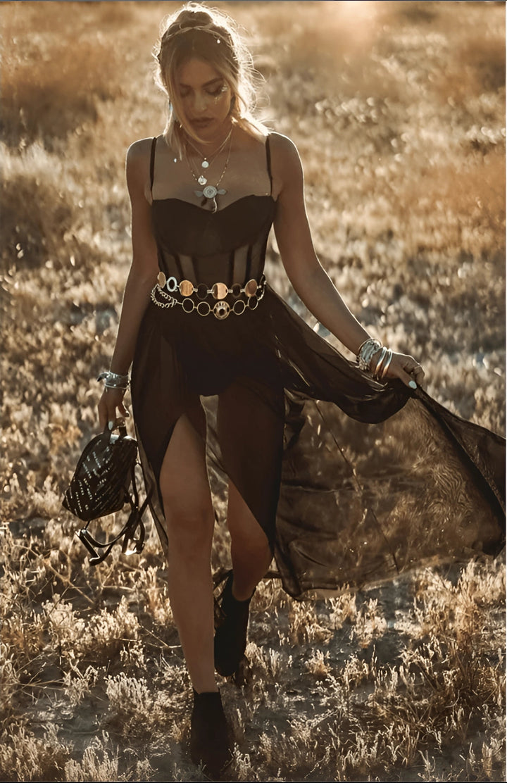 Levoire | Robe Longue Sans Manches Avec Ceinture Noir