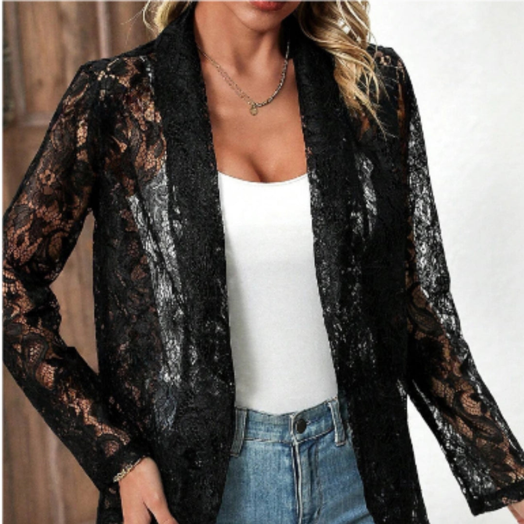 Levoire | Élégant Blazer En Dentelle À Manches Longues Noir