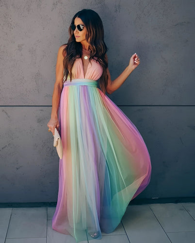 Levoire | Robe Maxi À Épaules Dénudées Imprimée Arc-En-Ciel
