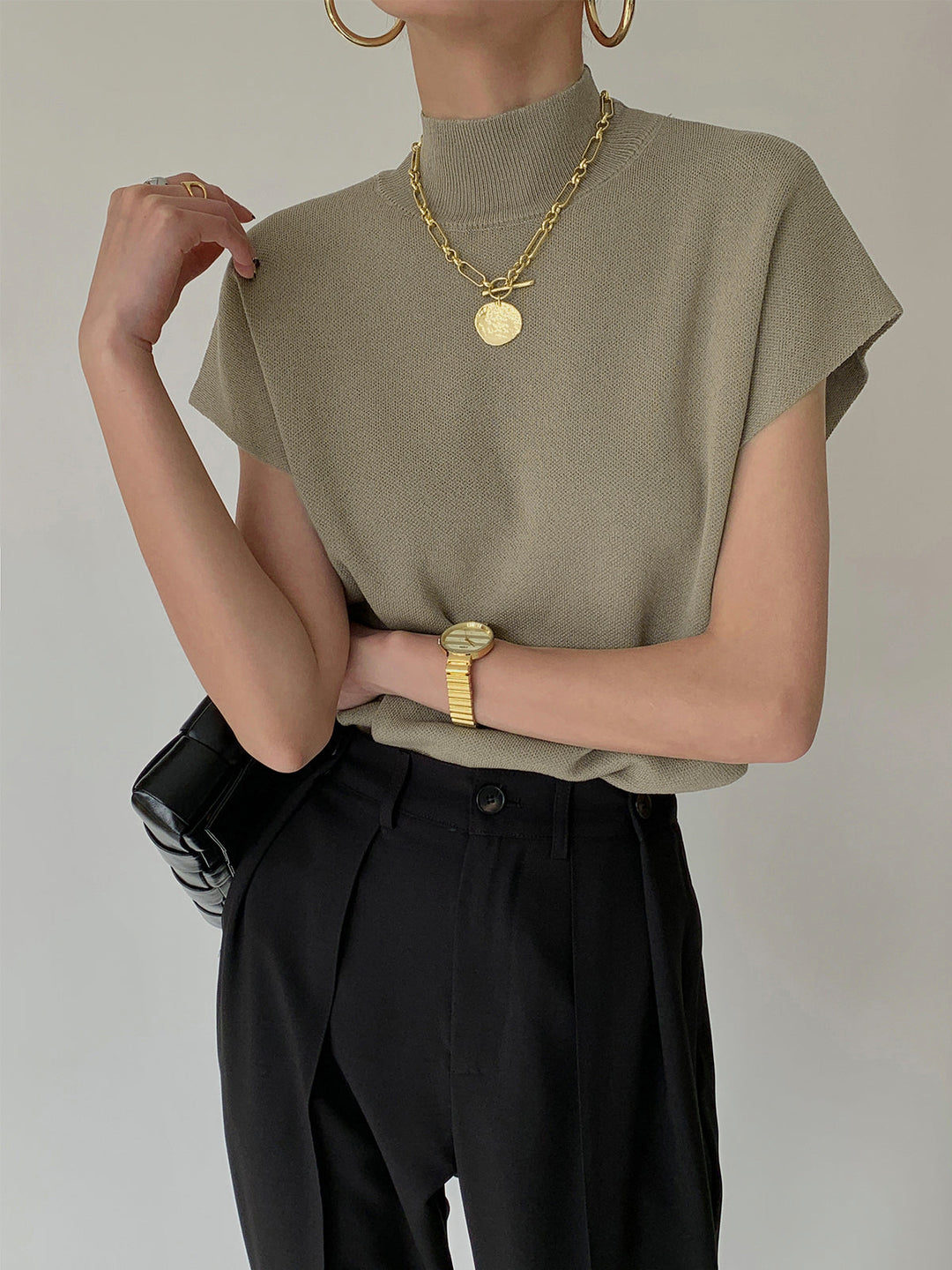 Levoire | Chemise Élégante À Col Montant Vert clair Une taille