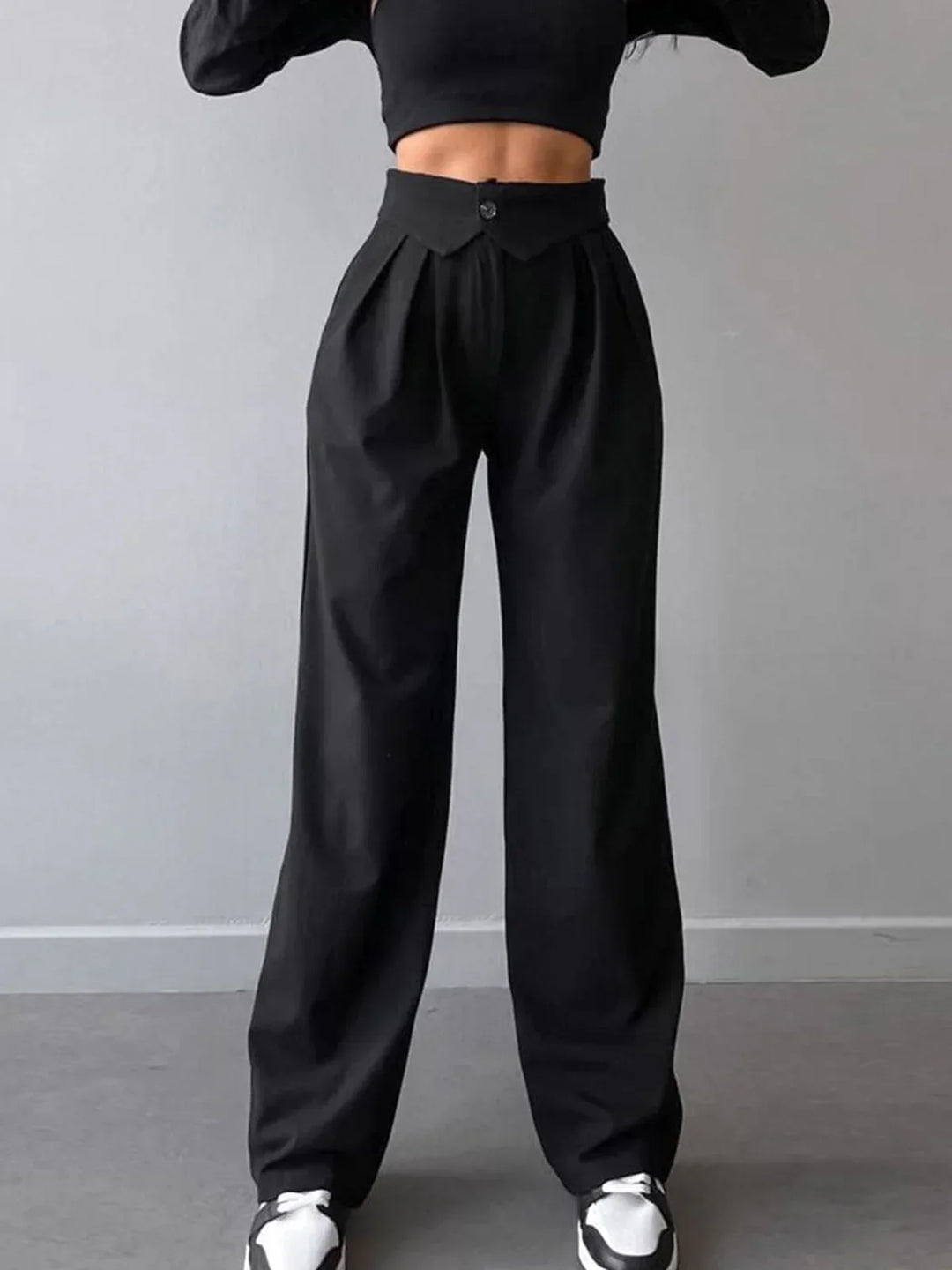 Levoire | Pantalon Droit Taille Plissée Noir